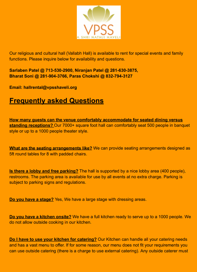 Vallabh Hall FAQ page 1