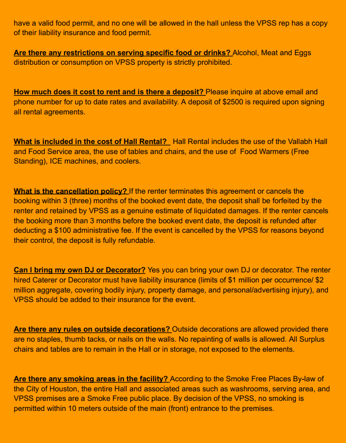 Vallabh Hall FAQ page 2